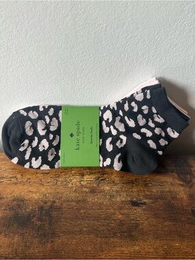 Kate Spade 3 Pack Women’s Quarter Socks Black with Gray Leopard Print, Pink NWT